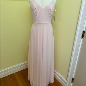 David's Bridal Blush Pink V-Neck Spaghetti Strap Maxi Gown